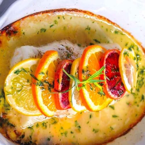 Citrus Roasted Cod with Honey-Tarragon Brown Butter
