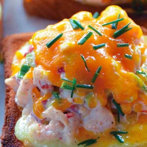 Open-Face Bay Shrimp Salad Melts on Thick Toast