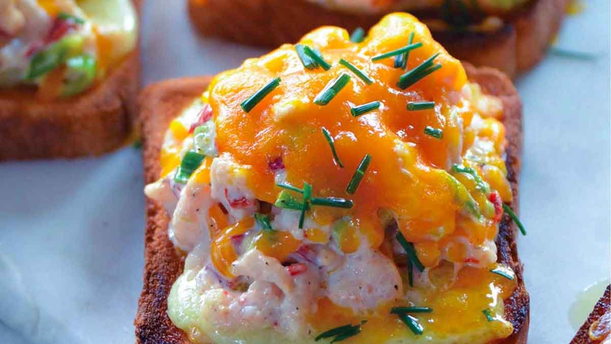 Open-Face Bay Shrimp Salad Melts on Thick Toast