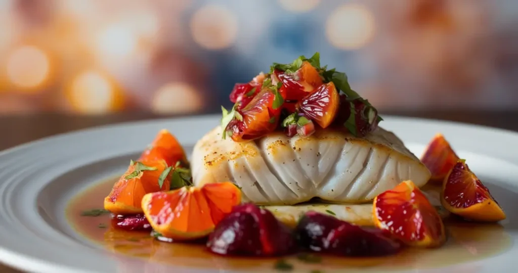 03 Sear roasted halibut with blood orange salsa