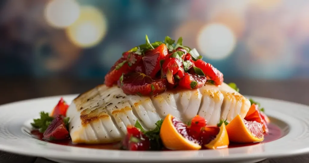 04 Sear roasted halibut with blood orange salsa